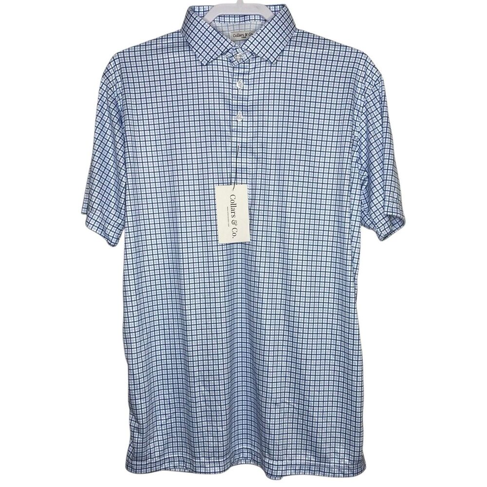 Collars & Co Polo Shirt Mens Large Blue Tattersall Plaid Dress Collar Preppy NWT